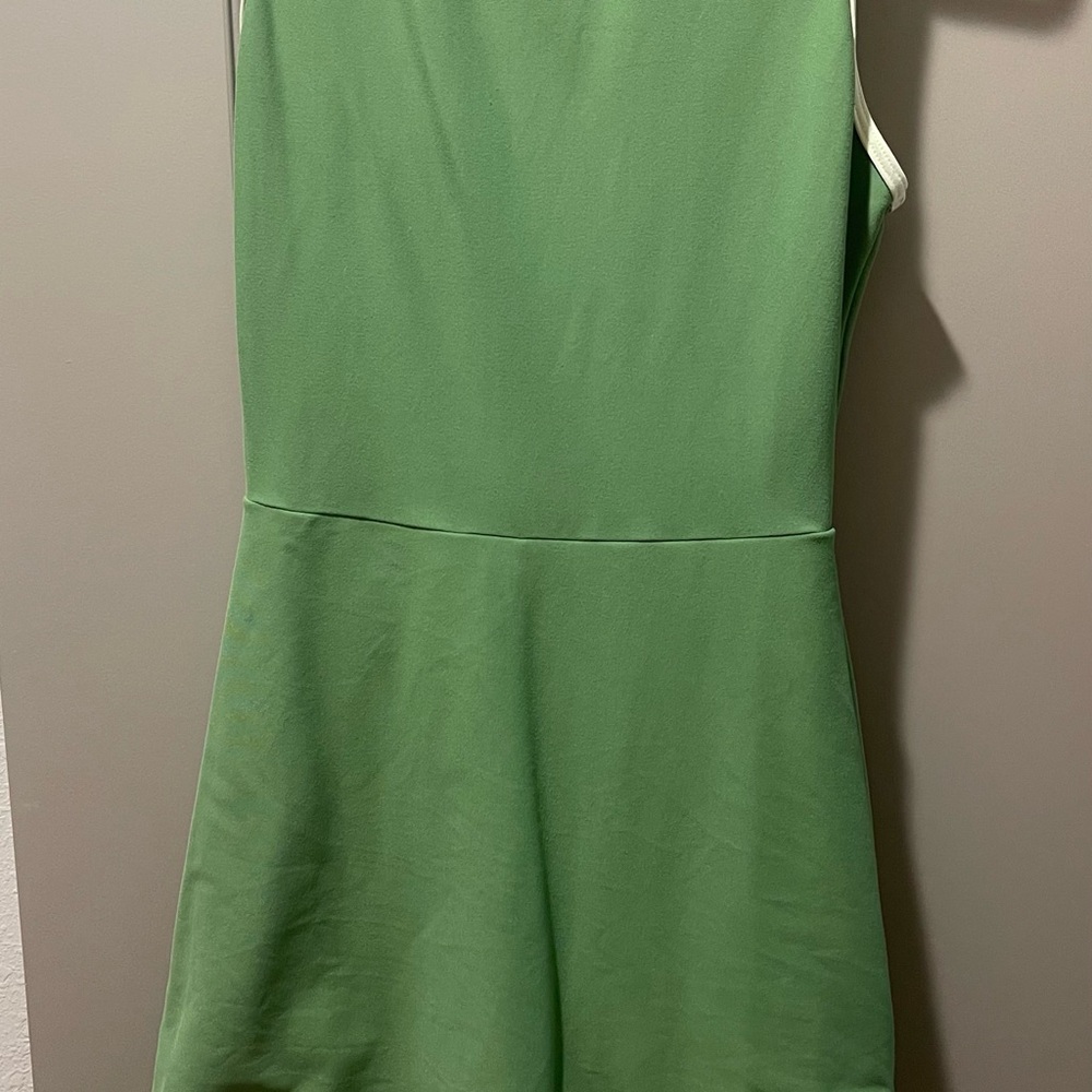WeWoreWhat Olive Green Sleeveless Dress with Cream Trim